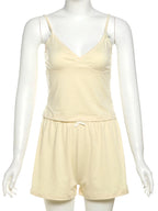 Sexy Bow 2-Piece Set Women Low Chest Backless Camisole+Shorts