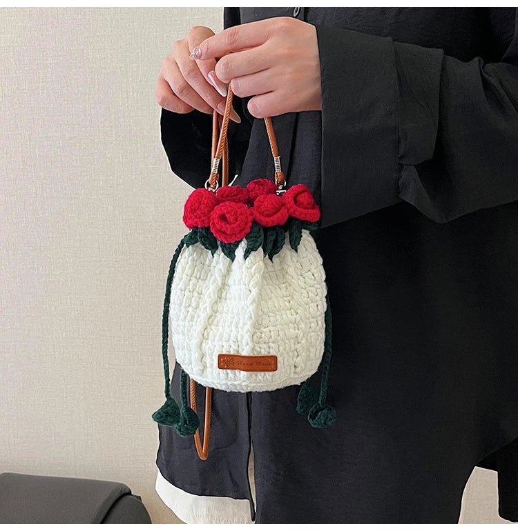 String Bucket Bag For Women Lightweight Crossbody Versatile Hollowout Design