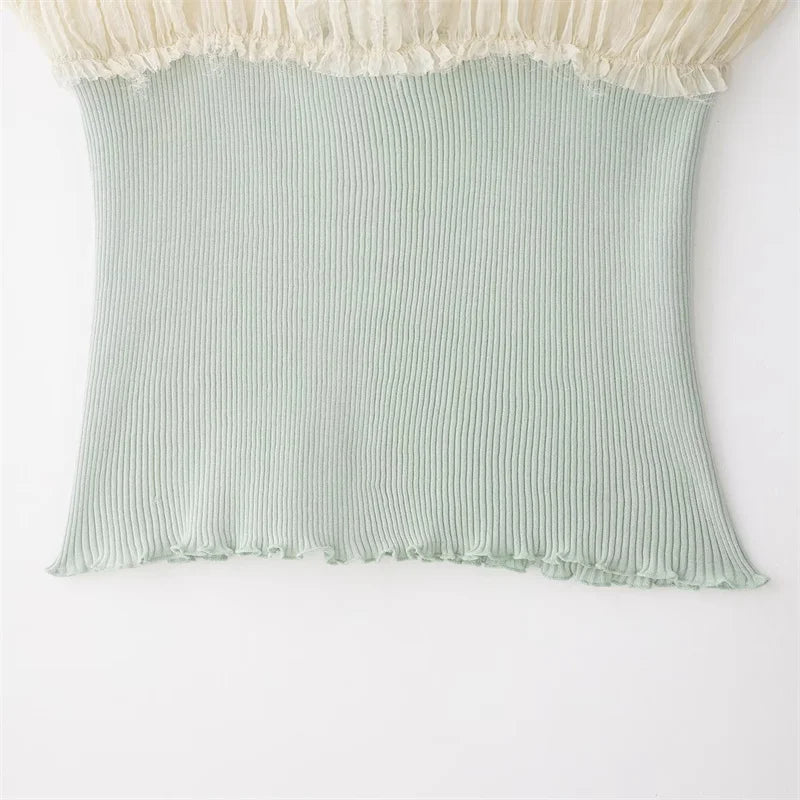 Patchwork Top For Women Casual Versatile With Elegant Vibe And Texture