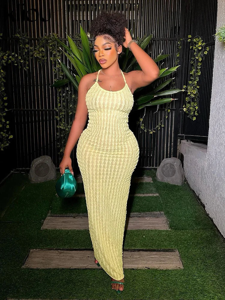 Ruched Spaghetti Strap Maxi Dress Backless Bandage For Women