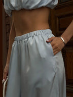 Women's Trousers 2 Pcs Suits Pleated Spaghetti Strap Cropped Tube Tops Elastic Waist Lace Up Pants