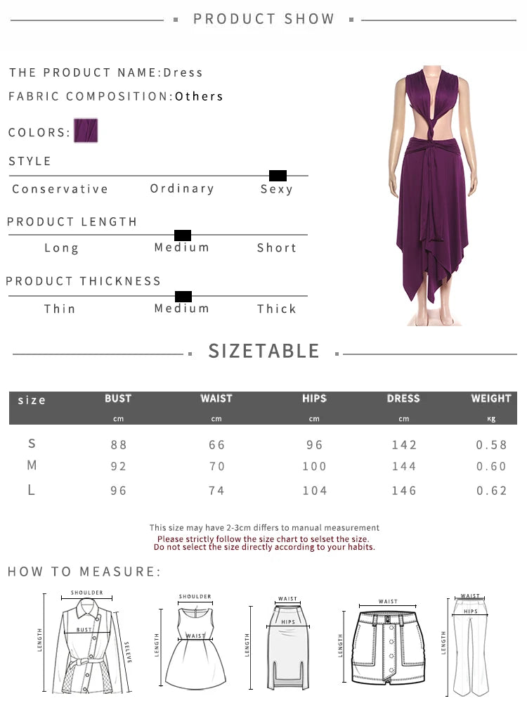 Purple Backless Patchwork Waistless Maxi Dress Irregular Hem