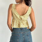 Y2K Floral Print Tie Front Tank Top for Women V Neck Sleeveless
