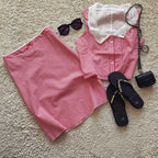Vintage Button Up With Lace Trim Red Gingham Sleeveless Blouse Set