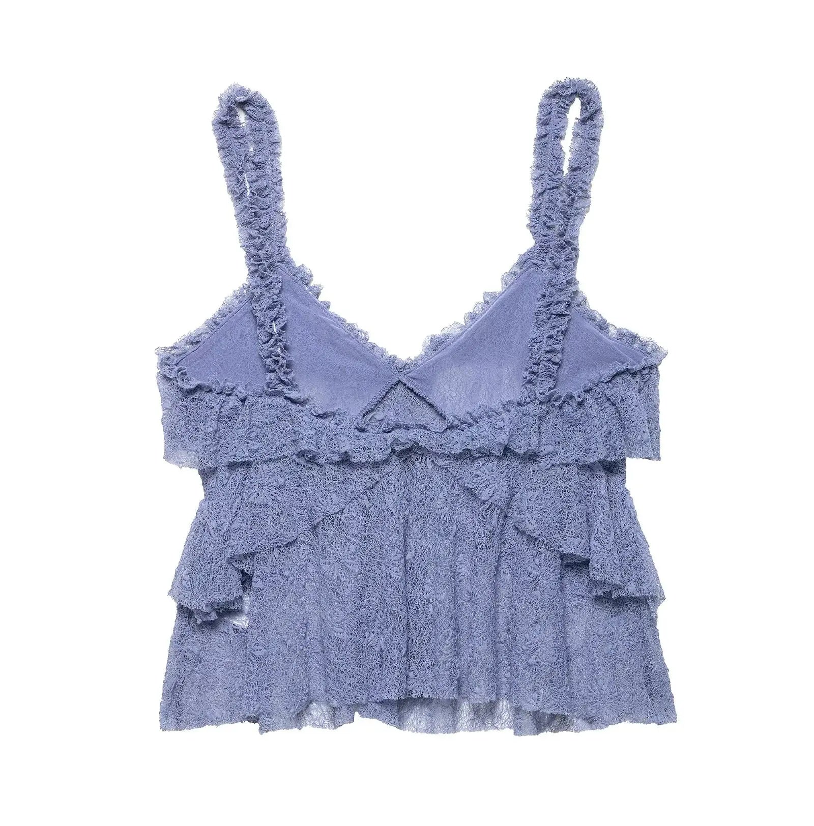 Pleated Ruffles Skirt & Lace Crochet Sling Camis Tank V Neck Top Set