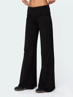 Casual Wide Leg Sweatpants Fold Over Waist Low Rise Flare Yoga Lounge