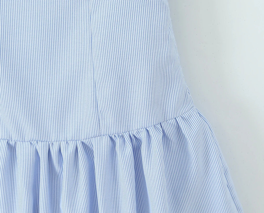 Stripes Tie Bow Halter Sling Satin Dress Women Low Waist Ball Gown Pleated