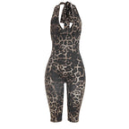 Leopard Print Halter Playsuit With Backless Design Bold Street Style Romper