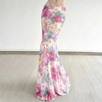 Bohemian Mesh Floral Maxi Skirt For Women Elegant High Waist