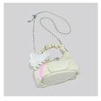 Cloudy Glamour Plush Pendant Shoulder Bag in Glossy Ruched Leather
