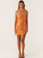 Embroidered Sequin Dress With Wrap Silhouette High Waist Sleeveless