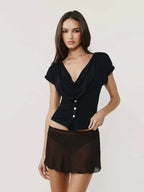 Waisted One-shoulder Irregular Cut Short-sleeved Top