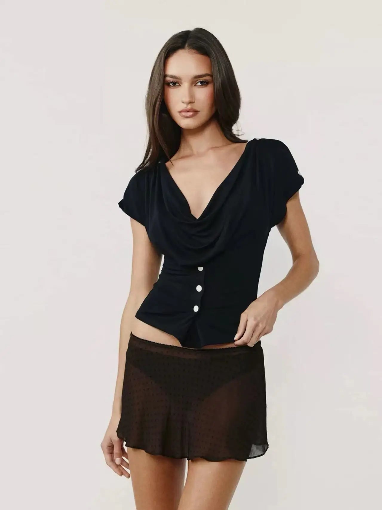 Waisted One-shoulder Irregular Cut Short-sleeved Top
