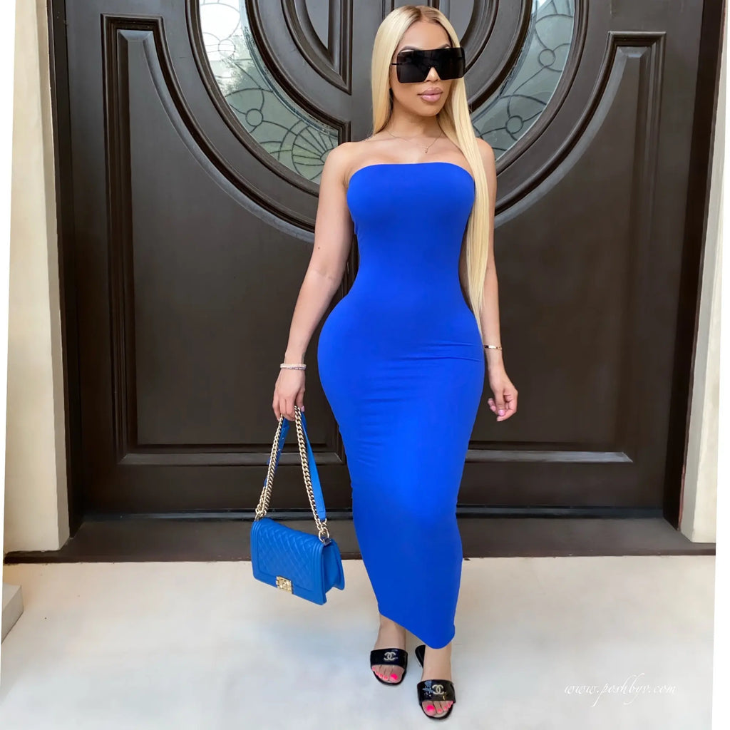 Women's Strapless Knit Maxi Beach Dress - Slim Fit Summer