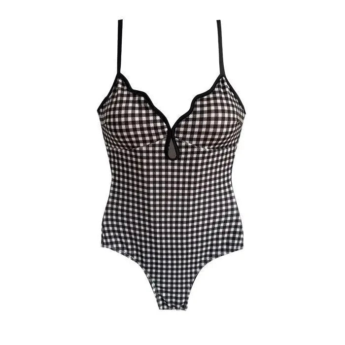 Women's Plaid One-Piece Swimsuit with Separate Two-Piece