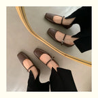 Mary Jane Flats With Square Toe Buckle Strap Retro Styled Women's Shoes