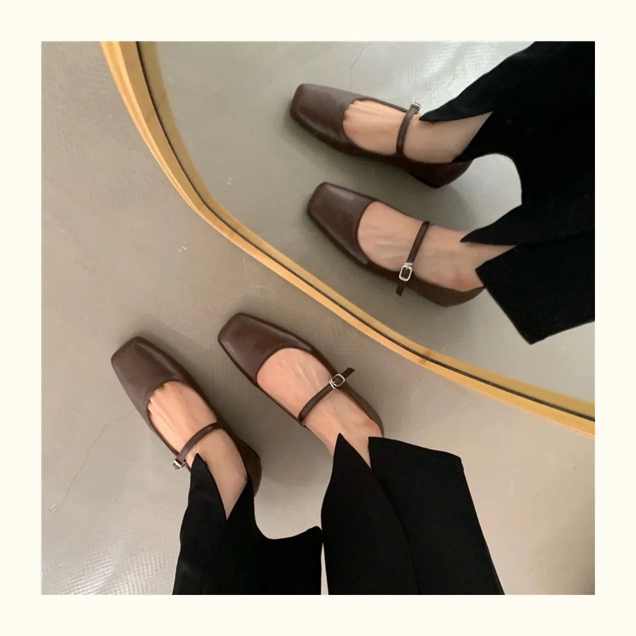 Mary Jane Flats With Square Toe Buckle Strap Retro Styled Women's Shoes
