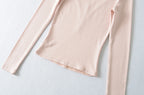 Lace Splice Long Sleeve Vneck Top For Night Out Chic