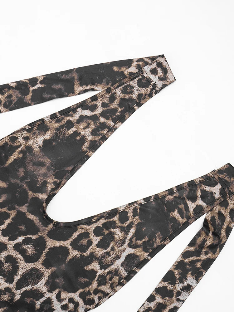 Leopard Print Halter Playsuit With Backless Design Bold Street Style Romper