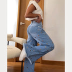 Vintage Vibe Women Retro Flared Jeans Wide Leg Loose Fit