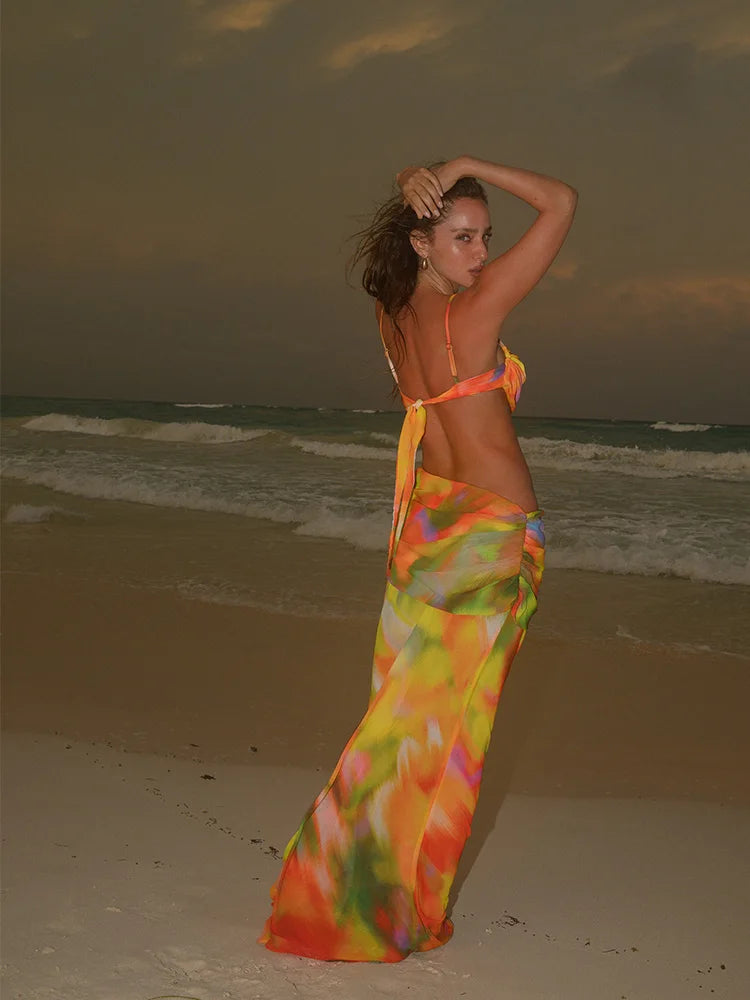 Mesh Cutout Wrap Cover Up Maxi Dress