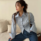 Backless Bandage Blouse With Turn Down Collar And Delicate Lace Up Details