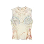 Mesh Print Tank Top With High Collar Slim Fit Cropped