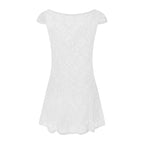 Sheer Lace Mini Dress With V Neck Short Sleeves Hollow Details