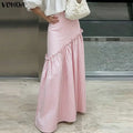 Striped Ruffle Maxi Skirt With High Waist Plus Size Floor Length