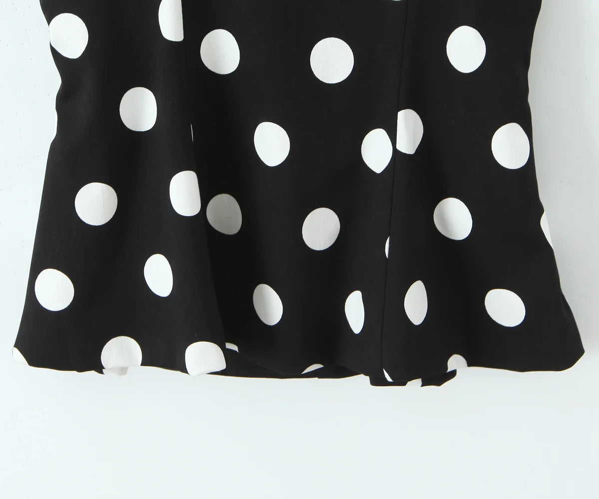 Women Fashion Sleeveless Backless Sexy Black Polka Dot Bow Neck Halter Top