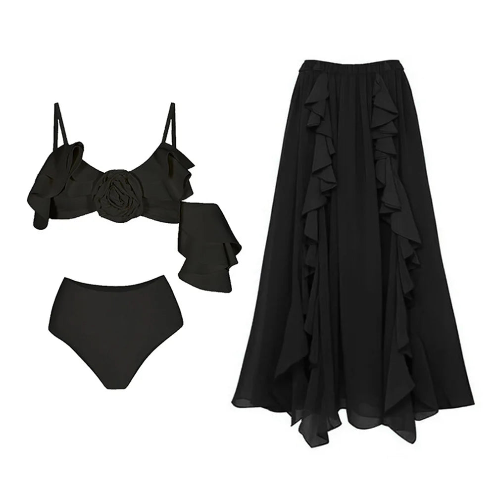Floral Bikini Set With Cover Up Chic Beachwear