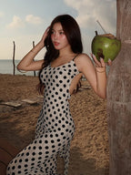 Cute Polka Dot Backless Maxi Dress
