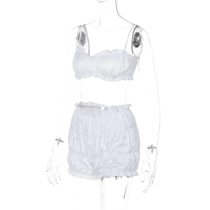 Pleated Shorts Set With Strappy Crop Top