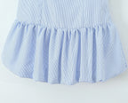 Stripes Tie Bow Halter Sling Satin Dress Women Low Waist Ball Gown Pleated