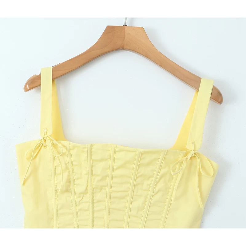 Sunny Chic Yellow Crop Cami Top With Back Zipper Slim Fit