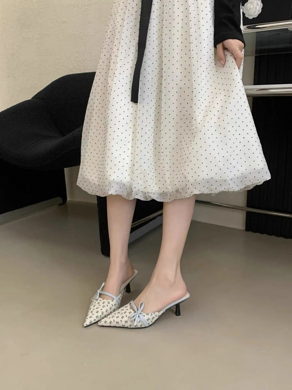 Elegant Bow Pointed Toe Mules With Thin Slip-on Heels