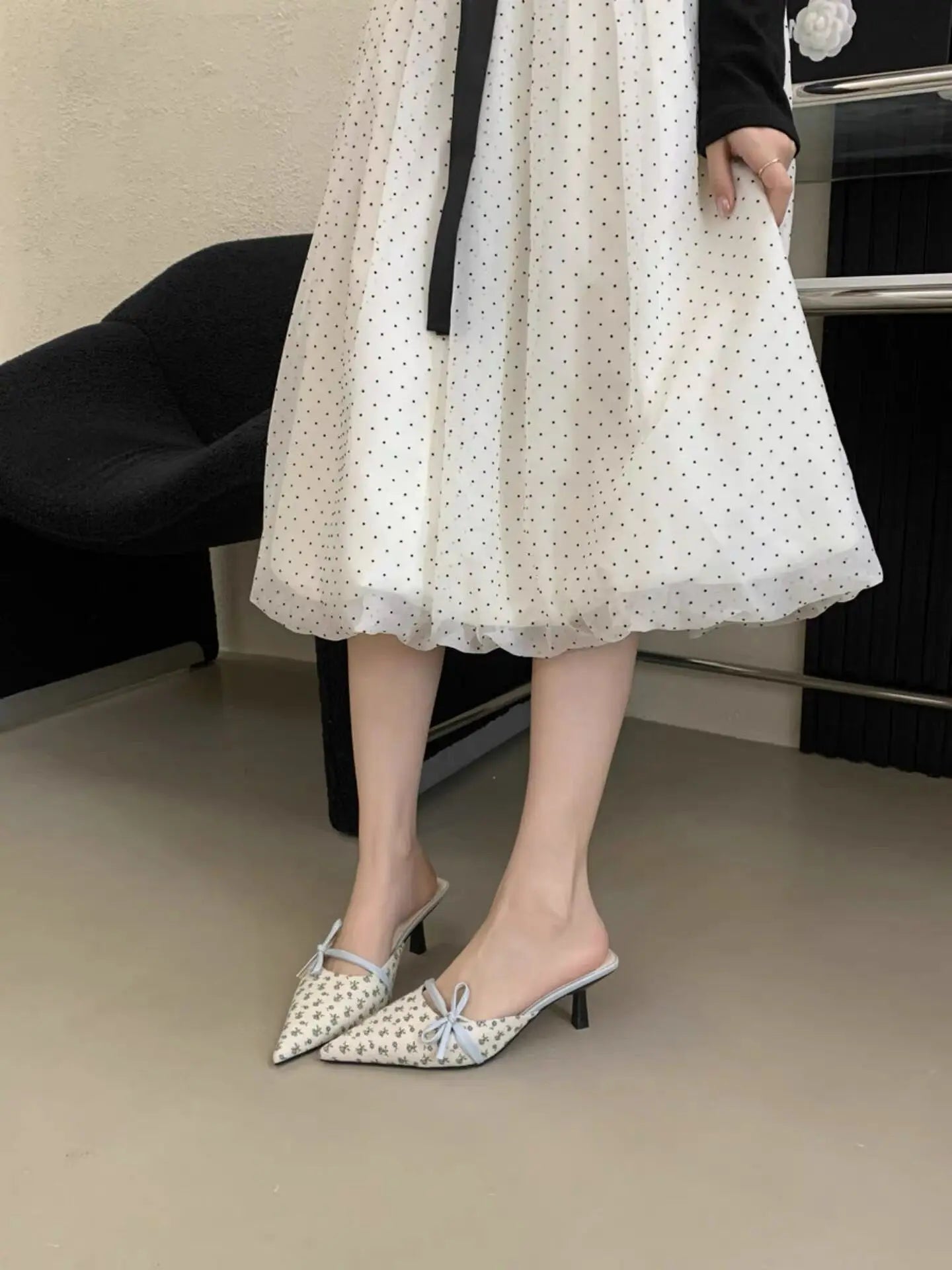 Elegant Bow Pointed Toe Mules With Thin Slip-on Heels