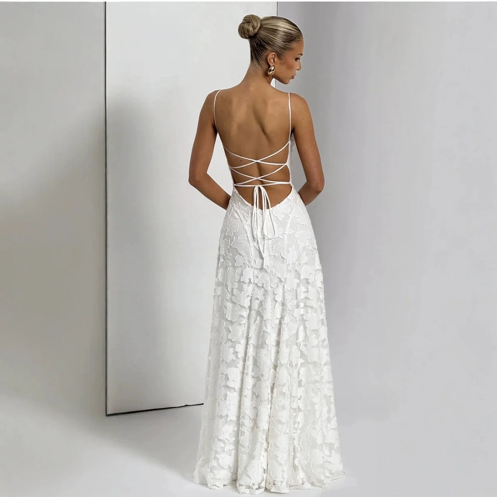 Romantic Floral Jacquard Maxi Dress With Spaghetti Straps Ruched