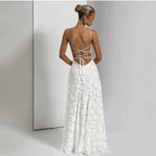 Romantic Floral Jacquard Maxi Dress With Spaghetti Straps Ruched
