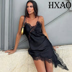 Satin Elegant Backless Lace Slip Dress