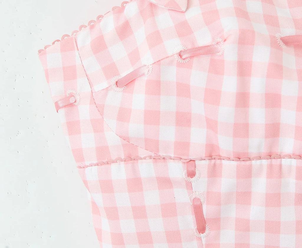Pink Plaid Crop Top With Slash Collar
