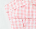 Pink Plaid Crop Top With Slash Collar