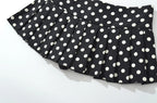 Black Polka Dot Pleated Mini With Shorts Lining Low Waist Skater Style Button Details