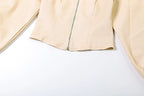 Stripe Zipper Cardigan And Ruched Mini Skirt Set