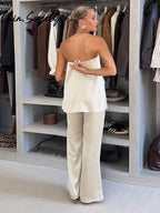 Chic Two Piece Set With Backless Tube Top And Wide Leg Pants