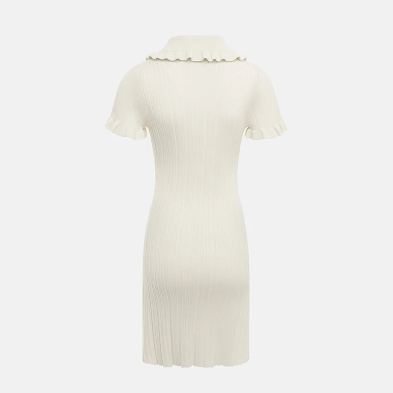 Ruffled High Waist Mini Dress Short Sleeve Knit Elegant Vintage