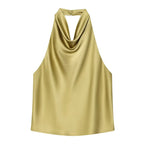 Elegant Satin Backless Halter Top For Women Off Shoulder