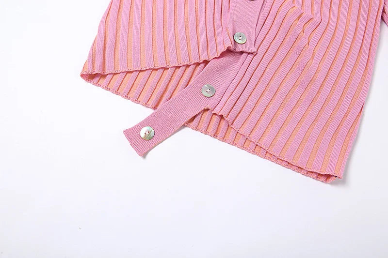 Irregular Pink Cardigan With Removable Layer For Women Soft Knit Top Modern