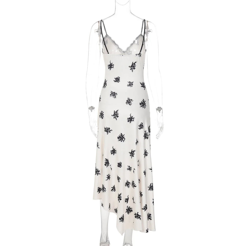 Patchwork Lace Midi Dress With Halter Neck And Backless Silhouette