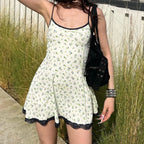 Sexy Floral Strap Ruffle Lace Short Dress